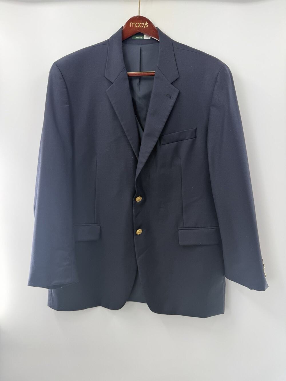 Lauren Ralph Lauren Men’s Navy Blue 100% Wool Blazer Coat Gold Crest Buttons 48L